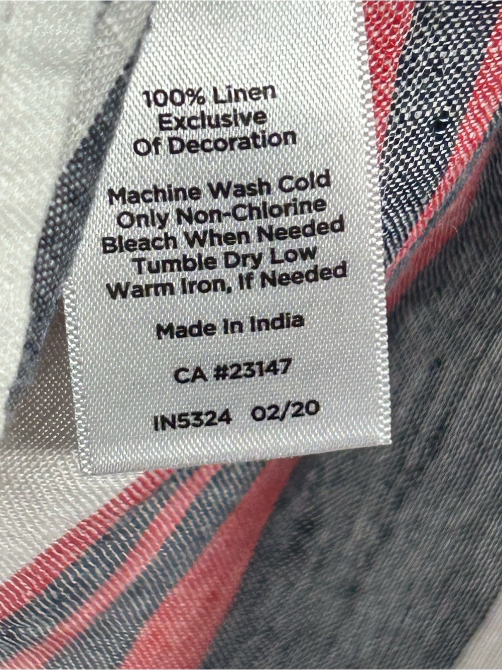 Talbots 100% Linen Blouse L Large White Red Blue Striped Border Smocked V-Neck - Picture 4 of 7